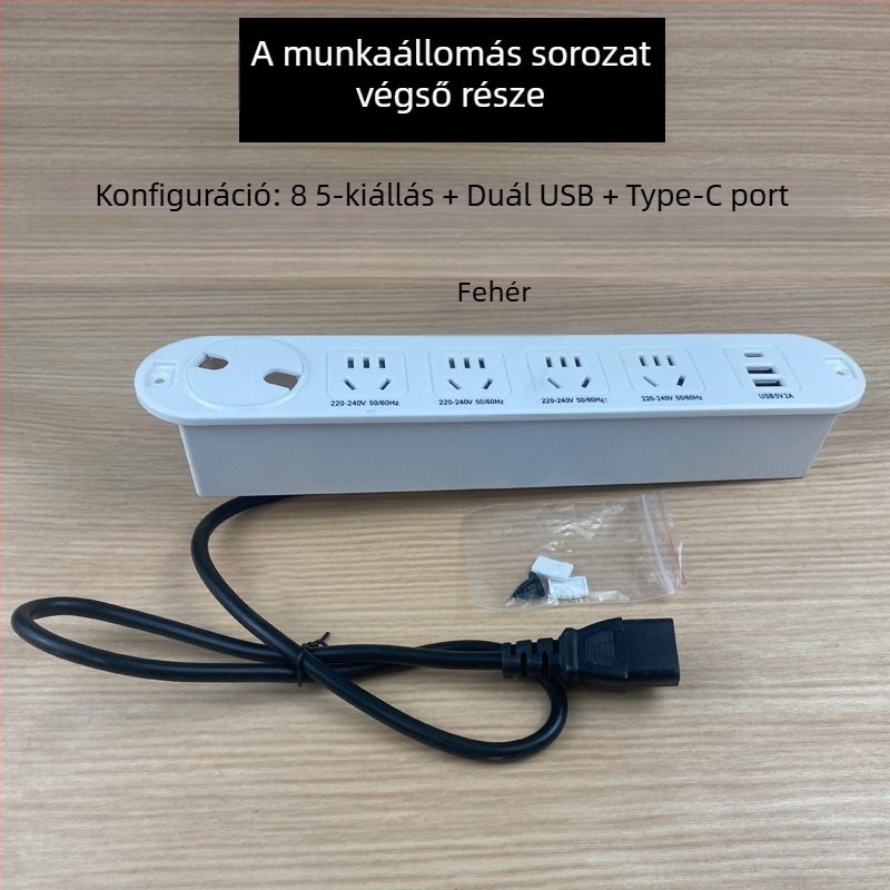 Qineng beépített asztali hosszabbító kétoldalas aljzattal, Daisy-chain csatlakozási lehetőség, USB-A és USB-C portok
