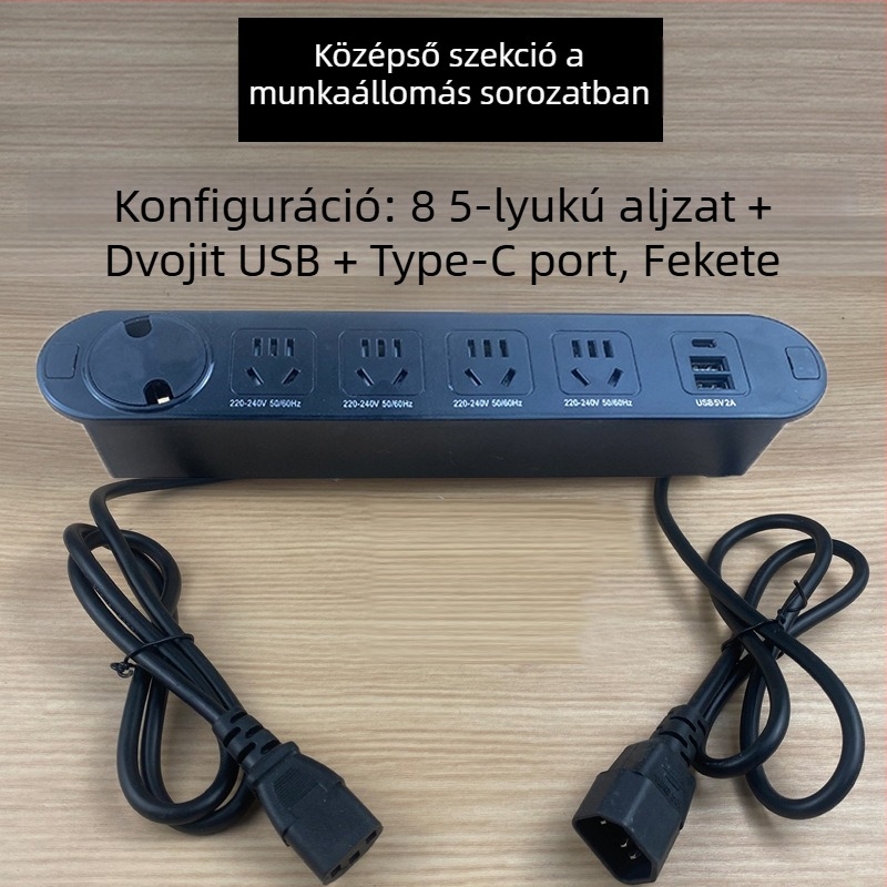 Qineng beépített asztali hosszabbító kétoldalas aljzattal, Daisy-chain csatlakozási lehetőség, USB-A és USB-C portok