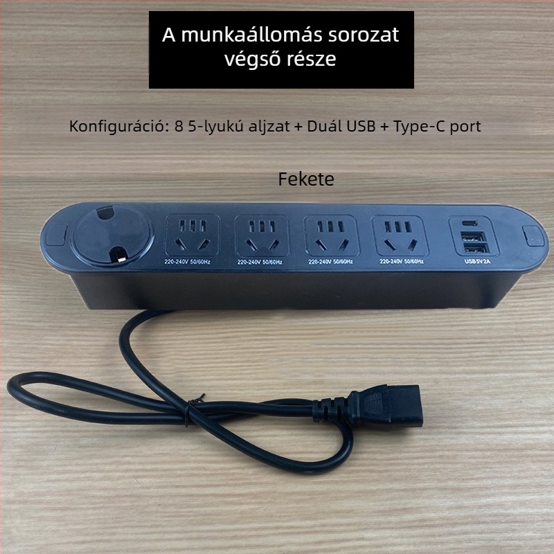 Qineng beépített asztali hosszabbító kétoldalas aljzattal, Daisy-chain csatlakozási lehetőség, USB-A és USB-C portok