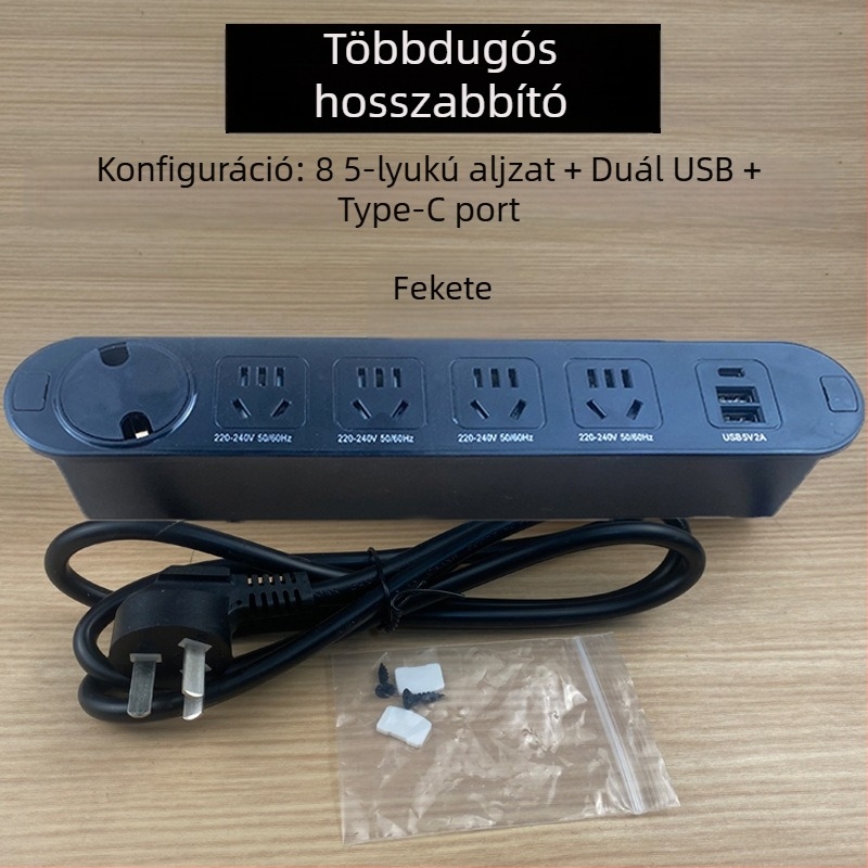Qineng beépített asztali hosszabbító kétoldalas aljzattal, Daisy-chain csatlakozási lehetőség, USB-A és USB-C portok
