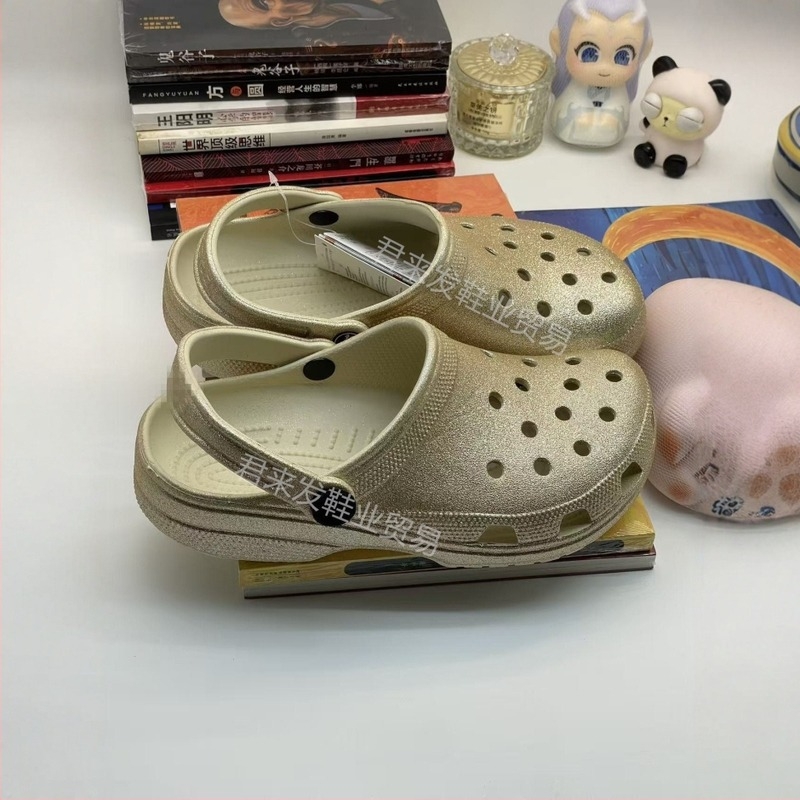 Shining Star sorozat: csillogó Crocs-stílusú női papucs hátsó pánttal, nyári csúszásmentes