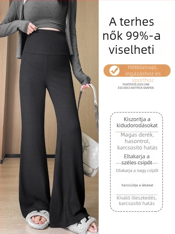 Tavaszi kismama nadrágok, széles lábak, hosszú, plusz méret, hasat nem szorítja, poliészter, nagy rugalmasság