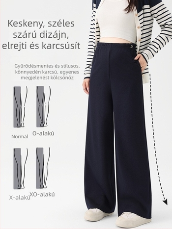 Várandós nőknek készült, műdenim hatású széleslábú nadrág, őszi modell 2025, egyenes szabás, haspanel nélkül