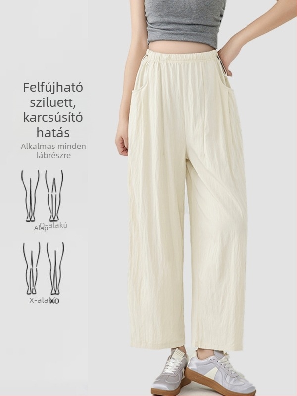 Várandós nők nyári nadrág, lazán szabott, széles formájú, vékony poliészter anyag, 95% poliészter, 2025 nyár