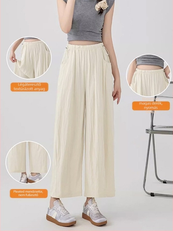 Várandós nők nyári nadrág, lazán szabott, széles formájú, vékony poliészter anyag, 95% poliészter, 2025 nyár