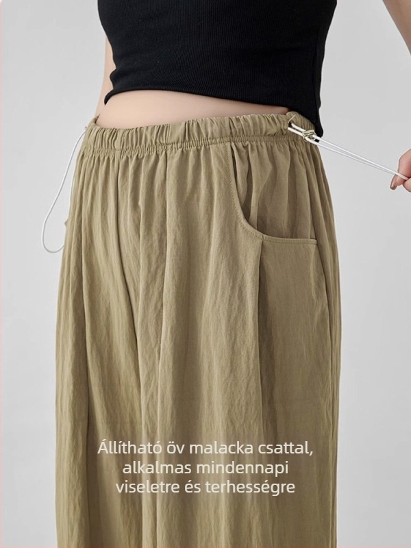 Várandós nők nyári nadrág, lazán szabott, széles formájú, vékony poliészter anyag, 95% poliészter, 2025 nyár
