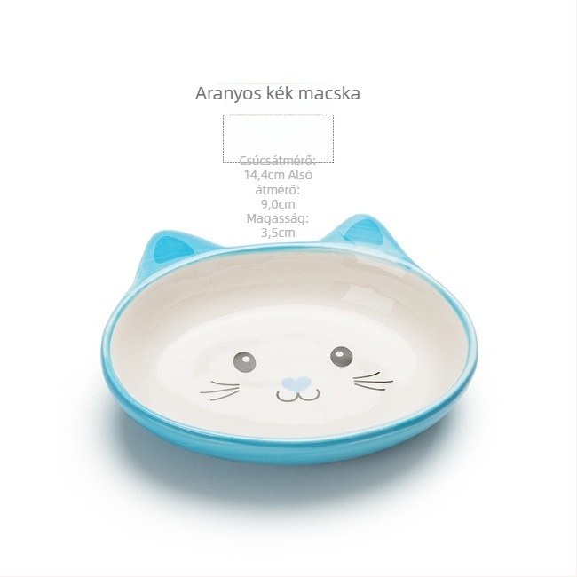 Kerámia etetőtál macska és kistestű kutya számára, dupla tál, anti-tip és csúszásmentes alátét