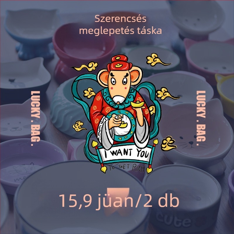 Kerámia etetőtál macska és kistestű kutya számára, dupla tál, anti-tip és csúszásmentes alátét