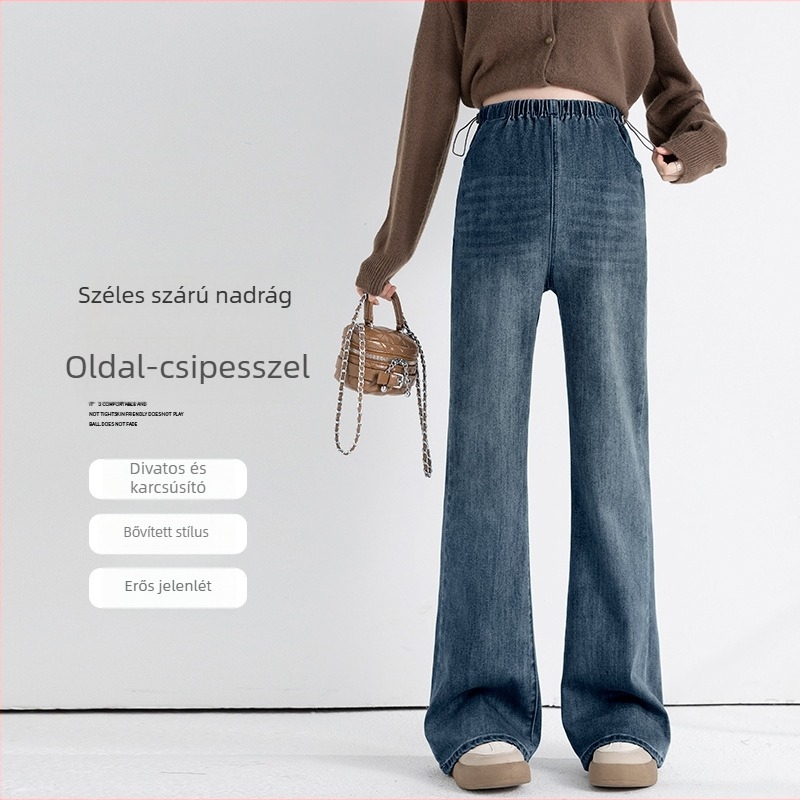 Várandós farmernadrág denim – magas derekú, lazán szabott, hosszú nadrág, terhességi támogatás