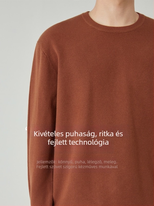 Férfi kötött pulóver kerek nyakú, Slim Fit, hosszú ujjú, légáteresztő és meleg
