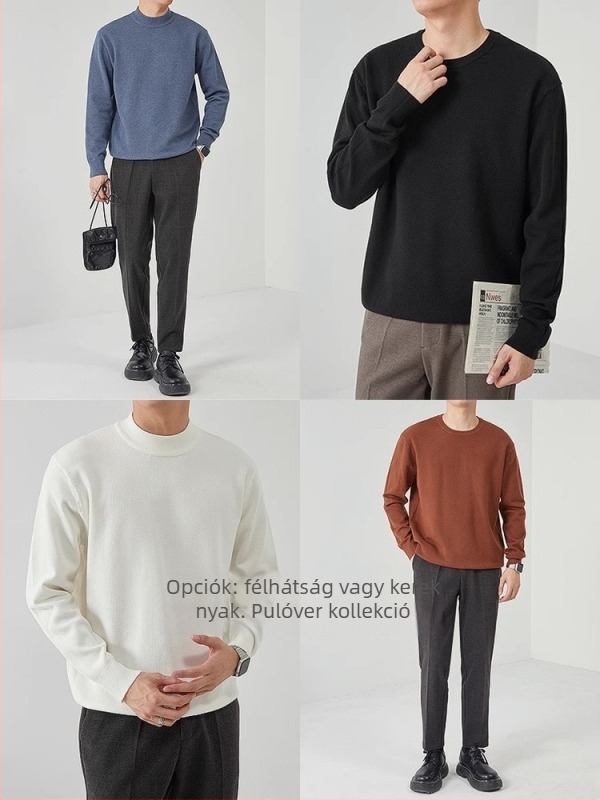 Férfi kötött pulóver kerek nyakú, Slim Fit, hosszú ujjú, légáteresztő és meleg