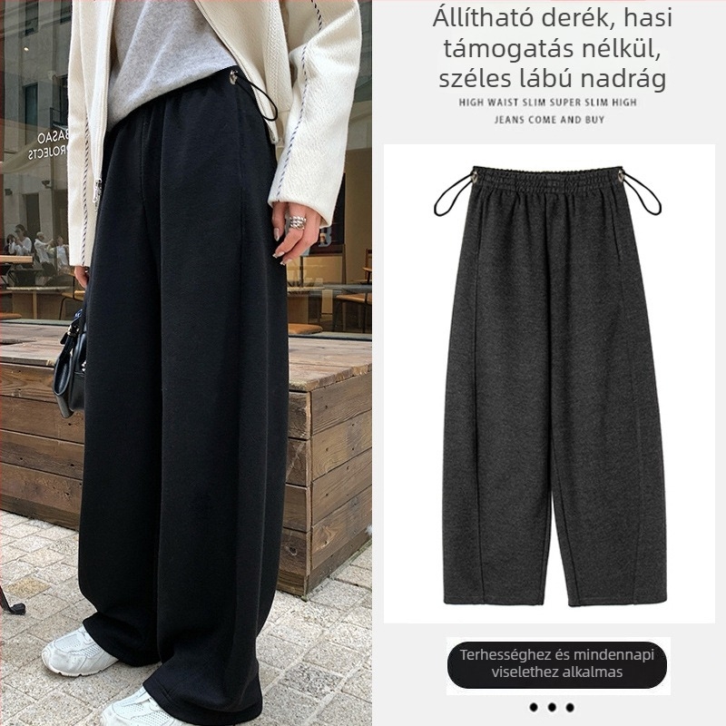 Kismama banán nadrág, lazán szabott, magas derék, vastag poliészter-pamut anyag, meleg téli szezon 2025