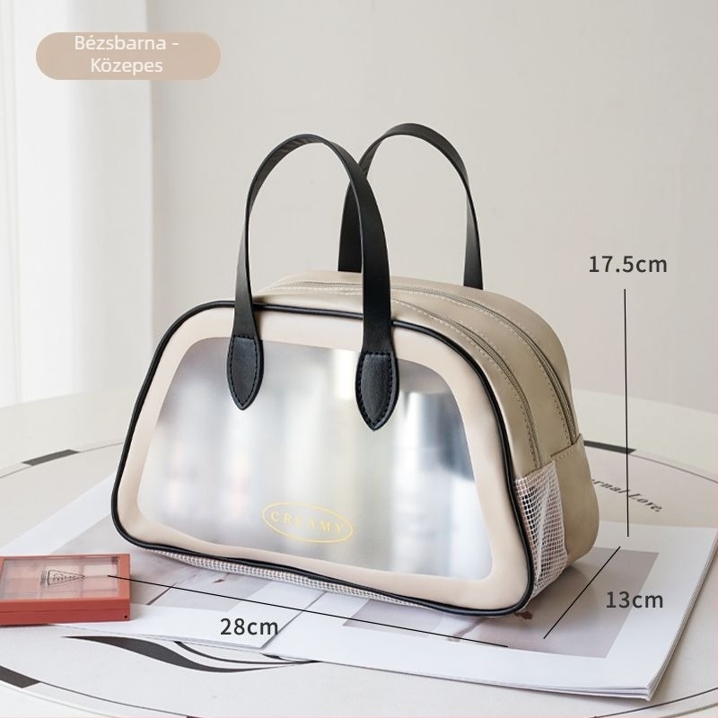 Sminktáska — PU anyag, kézitáska alak, többfunkciós, utazásokhoz, modern-minimalista stílus