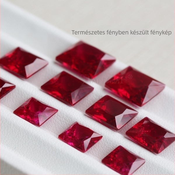 Gyűrű szintetikus rubinnal (korund), négyzetes vágású, SI1 tisztaságú, kézzel készített, mesterséges anyag