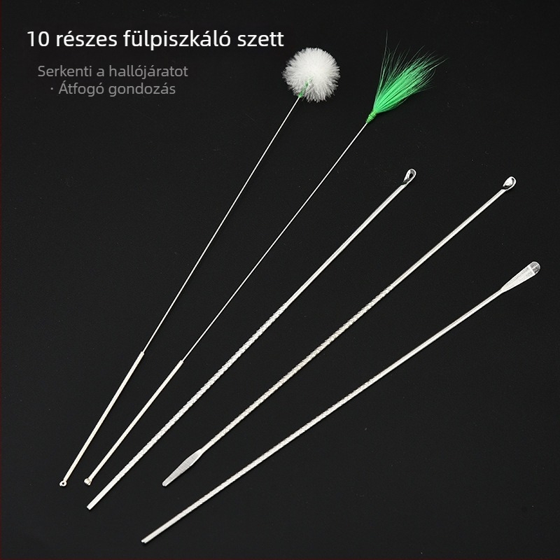 Rozsdamentes acélból készült fülkanál készlet; termékkód Sj-004; nem importált.