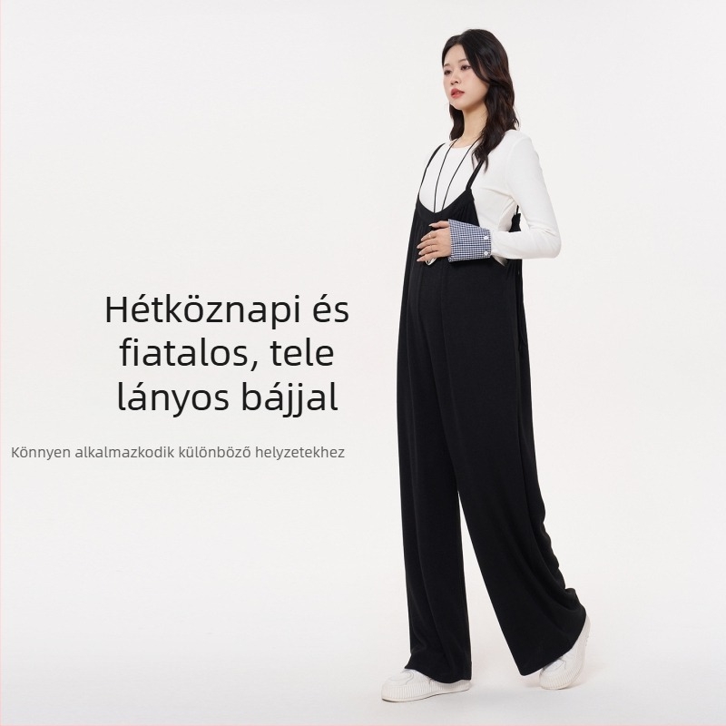 MASANON kismama overálok, gyapjúkeverék, lélegző, laza szabás, széles szárú