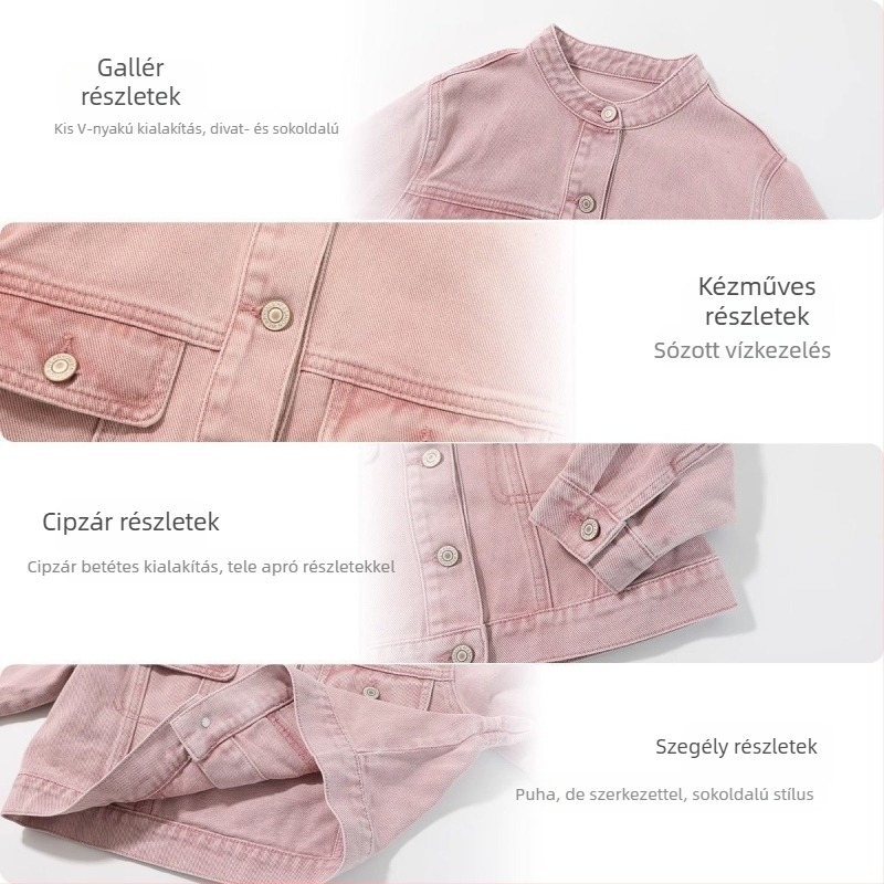 Lányoknak szóló tavaszi koreai stílusú gyerekdzseki, pamut-denim 70–80% pamut, hosszú ujjú, egysoros gombolás