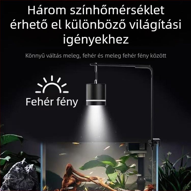 Teljes spektrumú LED-akvaris világítás, alumíniumötvözet, 16W, háromszínű állítható, algák elleni kontroll és vízi növény világítás