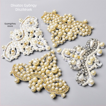 Gyöngy- és rhinestone virág applikáció cipőkhöz és ruhákhoz, textil applikáció, DIY ruházati kiegészítő és hajcsat