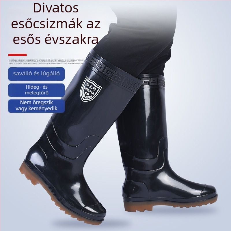 PVC esőcsizma, magas cső, lélegző és meleg, csúszásmentes