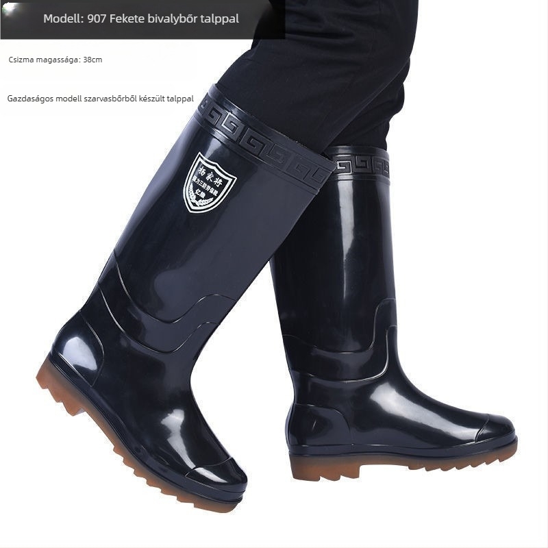 PVC esőcsizma, magas cső, lélegző és meleg, csúszásmentes