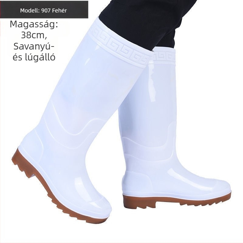 PVC esőcsizma, magas cső, lélegző és meleg, csúszásmentes