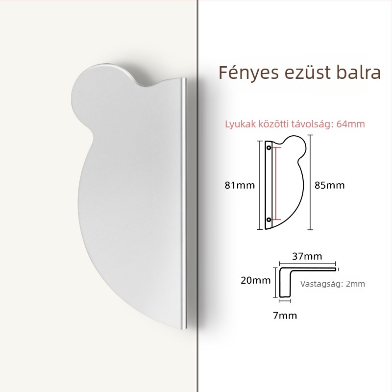 Medvefej kilincs szekrényhez - alumíniumötvözet, Olefo, modell Bear handle, szekrényekhez és fiókokhoz, modern minimalist stílus