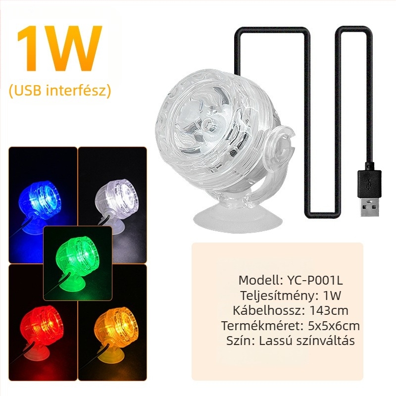 Akvarisztikus LED spotlámpa 1W távirányítóval, színváltó világítással, vízálló éjszakai fény