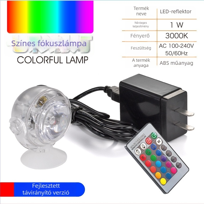 Kisméretű LED akváriumfény, vízálló, távirányítós, színes váltás, energiatakarékos merülő spot az akvárium dekorációjához