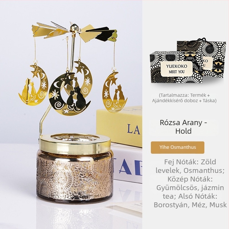 Forgó lámpás gyertyatartó, hengeralakú, illatos szójagyertya, kézműves