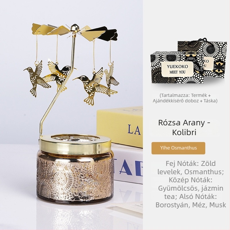 Forgó lámpás gyertyatartó, hengeralakú, illatos szójagyertya, kézműves