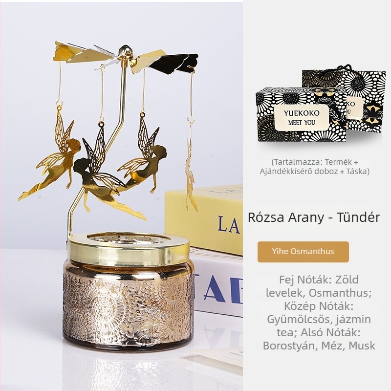 Forgó lámpás gyertyatartó, hengeralakú, illatos szójagyertya, kézműves