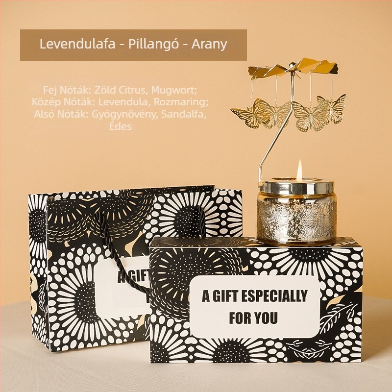 Forgó lámpás gyertyatartó, hengeralakú, illatos szójagyertya, kézműves