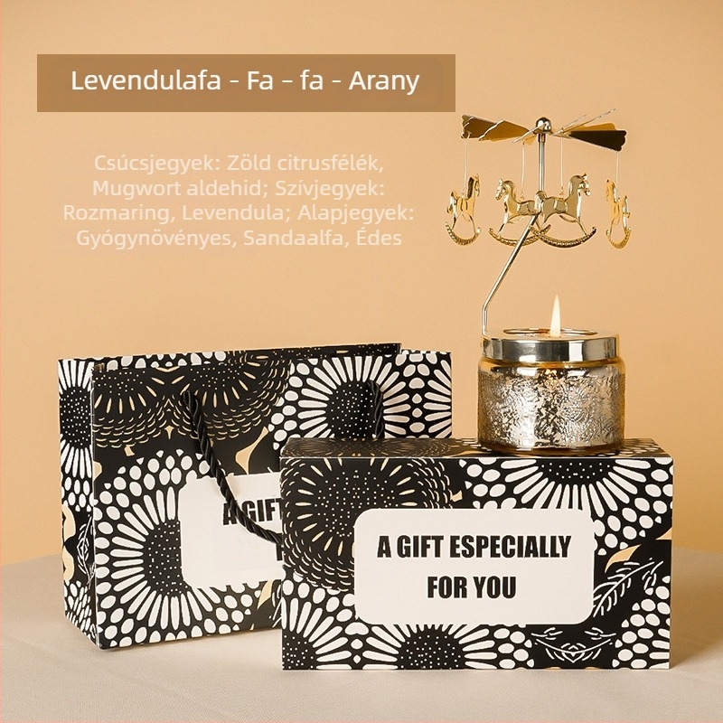 Forgó lámpás gyertyatartó, hengeralakú, illatos szójagyertya, kézműves