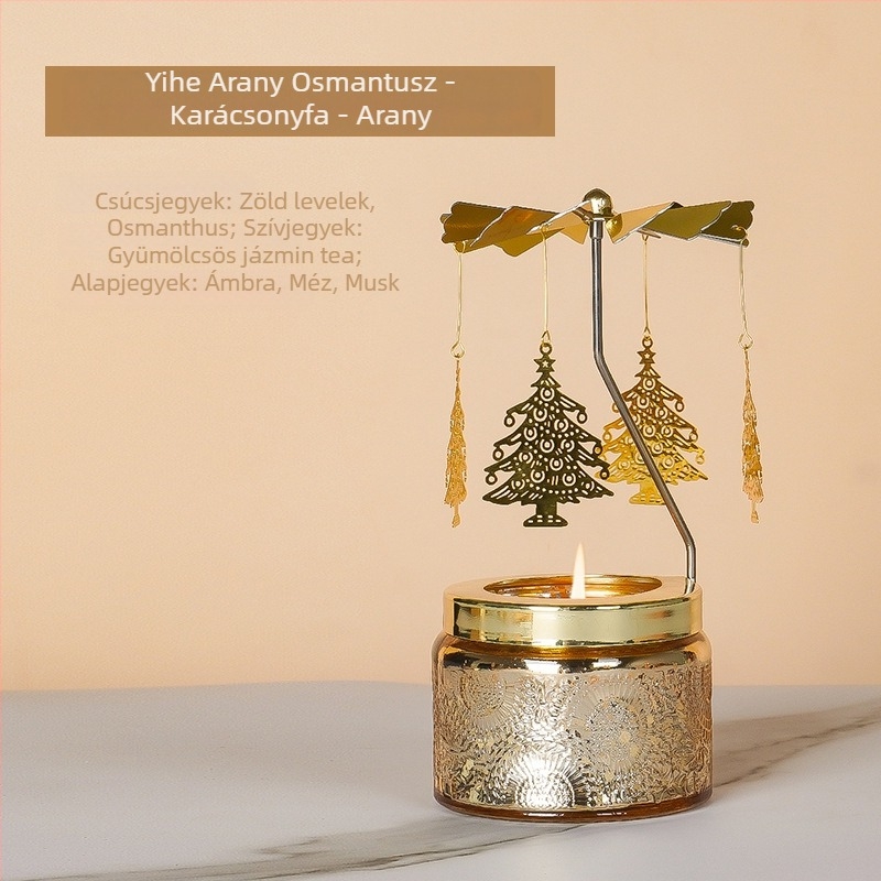 Forgó lámpás gyertyatartó, hengeralakú, illatos szójagyertya, kézműves