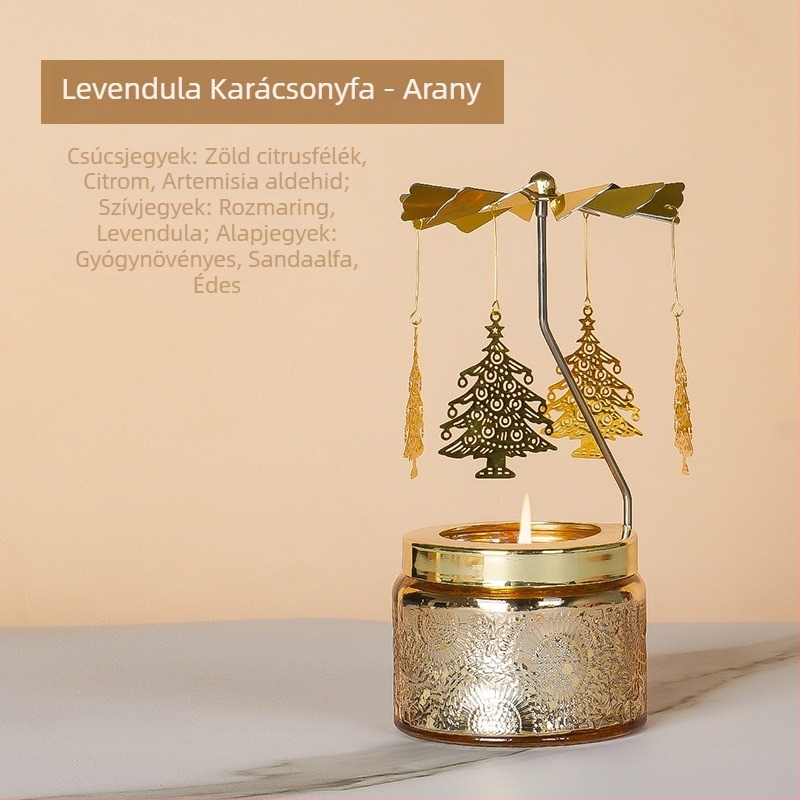 Forgó lámpás gyertyatartó, hengeralakú, illatos szójagyertya, kézműves