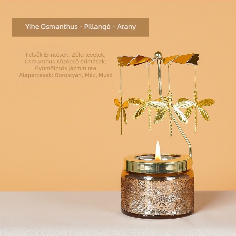 Forgó lámpás gyertyatartó, hengeralakú, illatos szójagyertya, kézműves