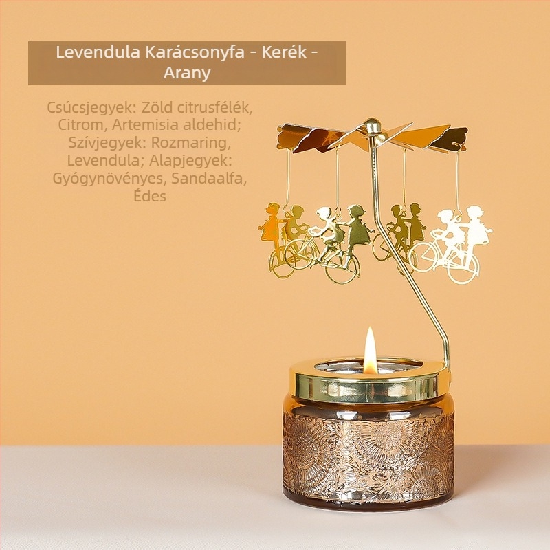 Forgó lámpás gyertyatartó, hengeralakú, illatos szójagyertya, kézműves