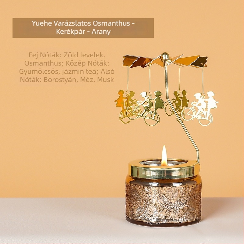 Forgó lámpás gyertyatartó, hengeralakú, illatos szójagyertya, kézműves