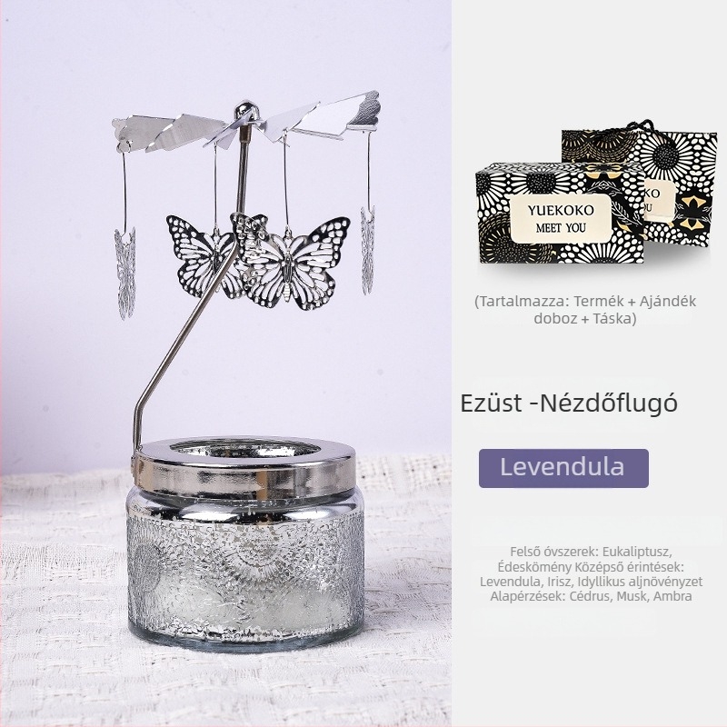 Forgó lámpás gyertyatartó, hengeralakú, illatos szójagyertya, kézműves