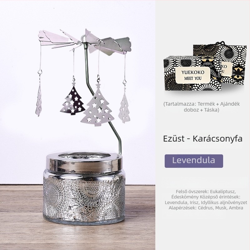 Forgó lámpás gyertyatartó, hengeralakú, illatos szójagyertya, kézműves