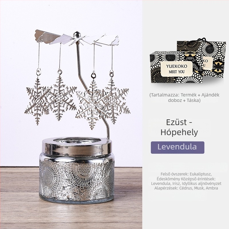 Forgó lámpás gyertyatartó, hengeralakú, illatos szójagyertya, kézműves