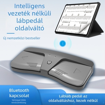 Pedálos oldalfordító zenei kottaoldalakhoz elektronikus billentyűkhöz, ABS merev tok, modell Music translator, csomagolás karton dobozban