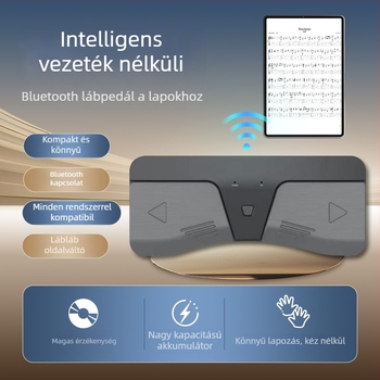 Pedálos oldalfordító zenei kottaoldalakhoz elektronikus billentyűkhöz, ABS merev tok, modell Music translator, csomagolás karton dobozban