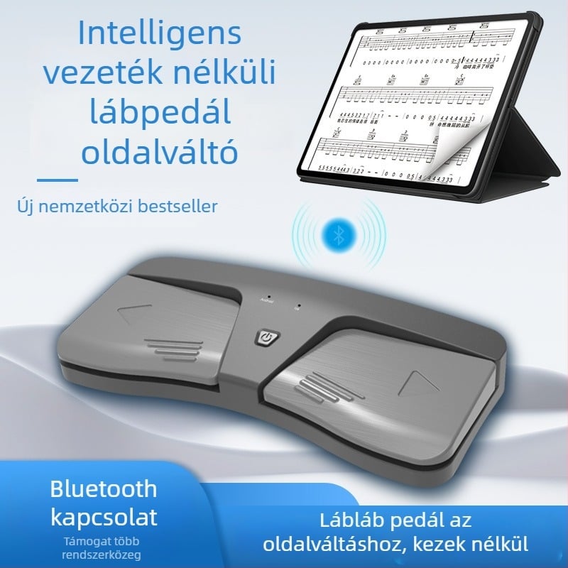 Pedálos oldalfordító zenei kottaoldalakhoz elektronikus billentyűkhöz, ABS merev tok, modell Music translator, csomagolás karton dobozban