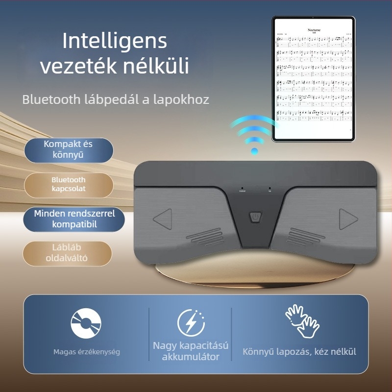 Pedálos oldalfordító zenei kottaoldalakhoz elektronikus billentyűkhöz, ABS merev tok, modell Music translator, csomagolás karton dobozban