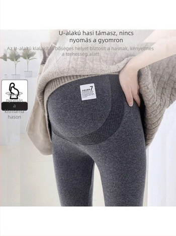 Anyasági leggings fleece-sel bélelt tavasz–őszre, vastag és meleg, magas derék a has támasztásáért, varrat nélküli, csúszásmentes
