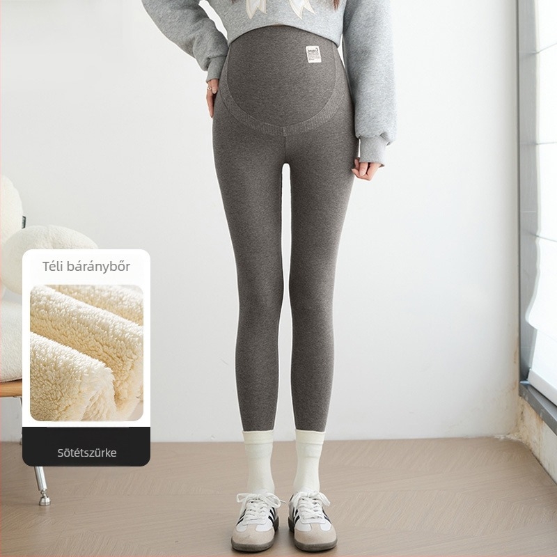 Anyasági leggings fleece-sel bélelt tavasz–őszre, vastag és meleg, magas derék a has támasztásáért, varrat nélküli, csúszásmentes