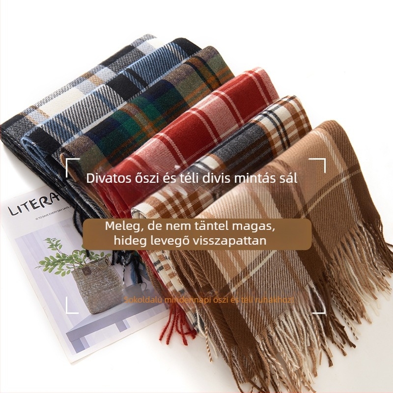 Sál imitációs kasmírból, warp knitting technikával kötve, melegen tart, ősz