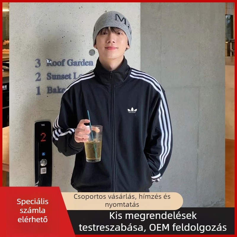 Clover hímzett sportos dzseki, uniszex, álló gallér, hosszú ujjú, 91–95% poliészter